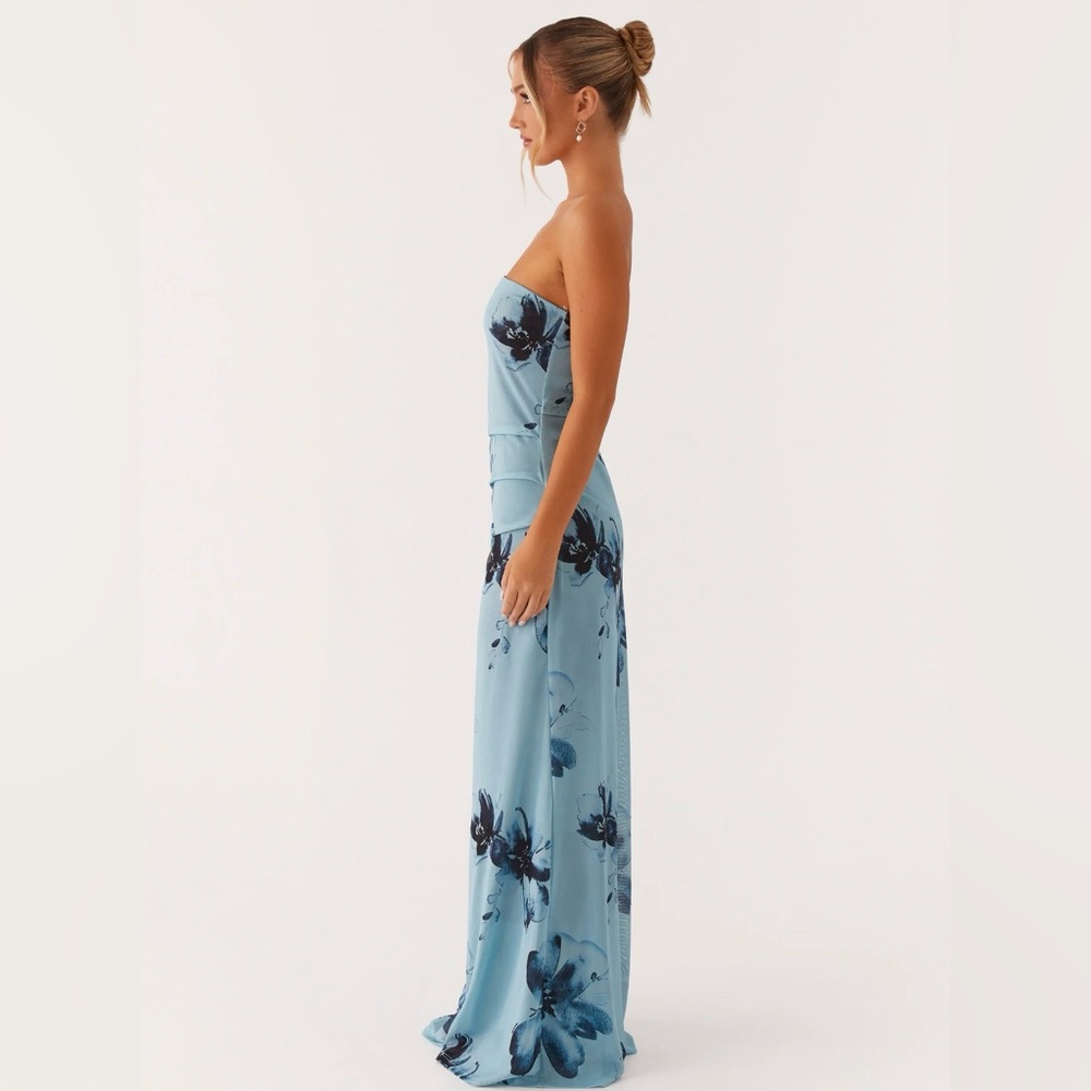 New Peppermayo Strapless Maxi Dress in Blue with Floral Pattern - Picture 4 of 7